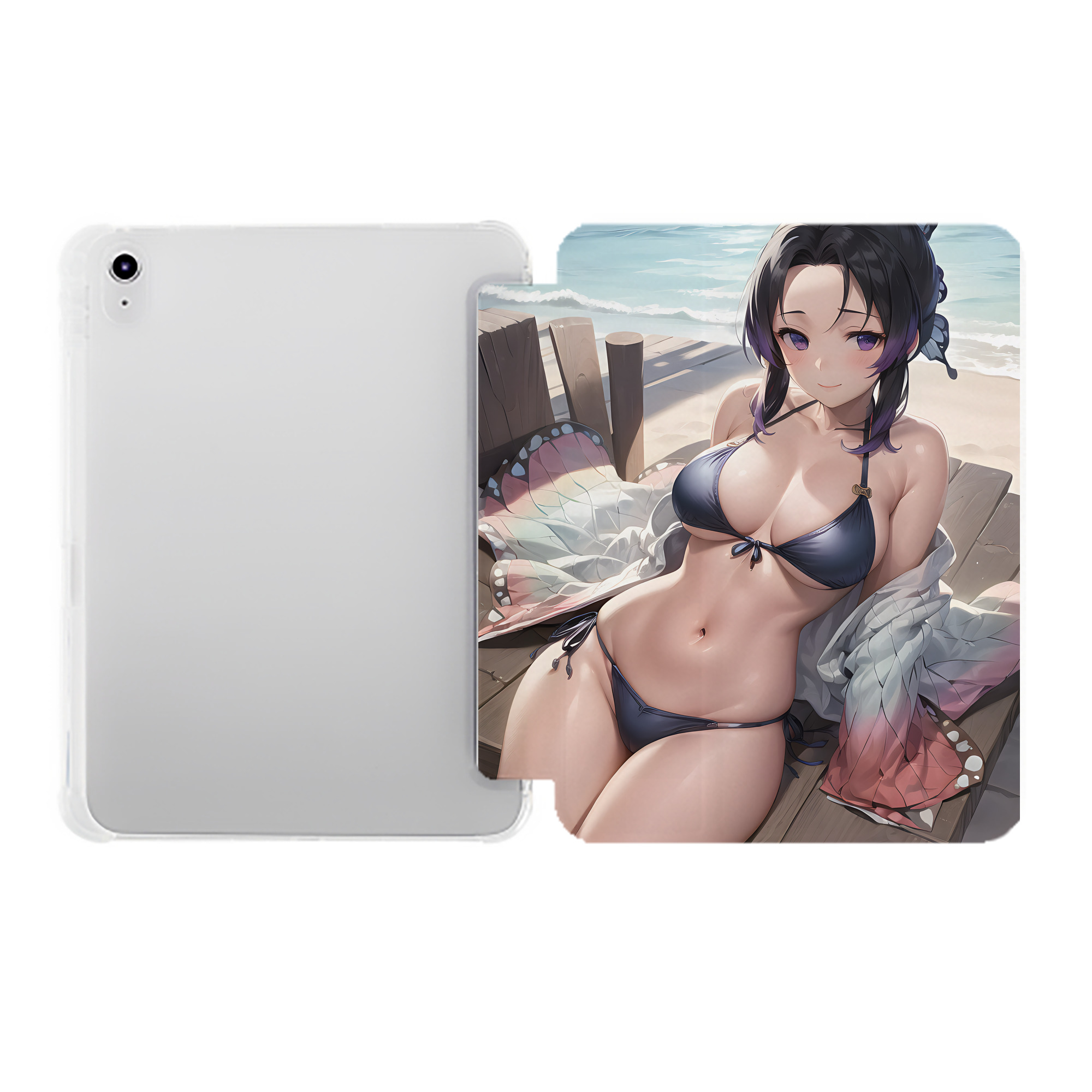 （画像用） 鬼滅の刃（きめつのやいば）蟲柱-胡蝶 しのぶ／こちょう しのぶ Kochou Shinobu IPad ケース ペン収納付き 三つ折りスタンド PUレザー×シリコン 対応機種9.5/10.5/10.9インチ